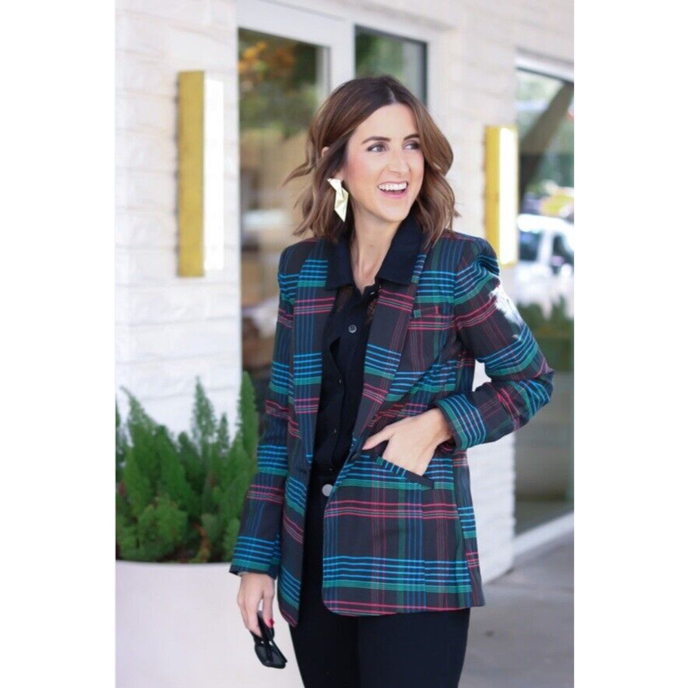 Cabi Style 3850 Preppy Academia Multicolor Plaid Holiday Blazer Size Medium